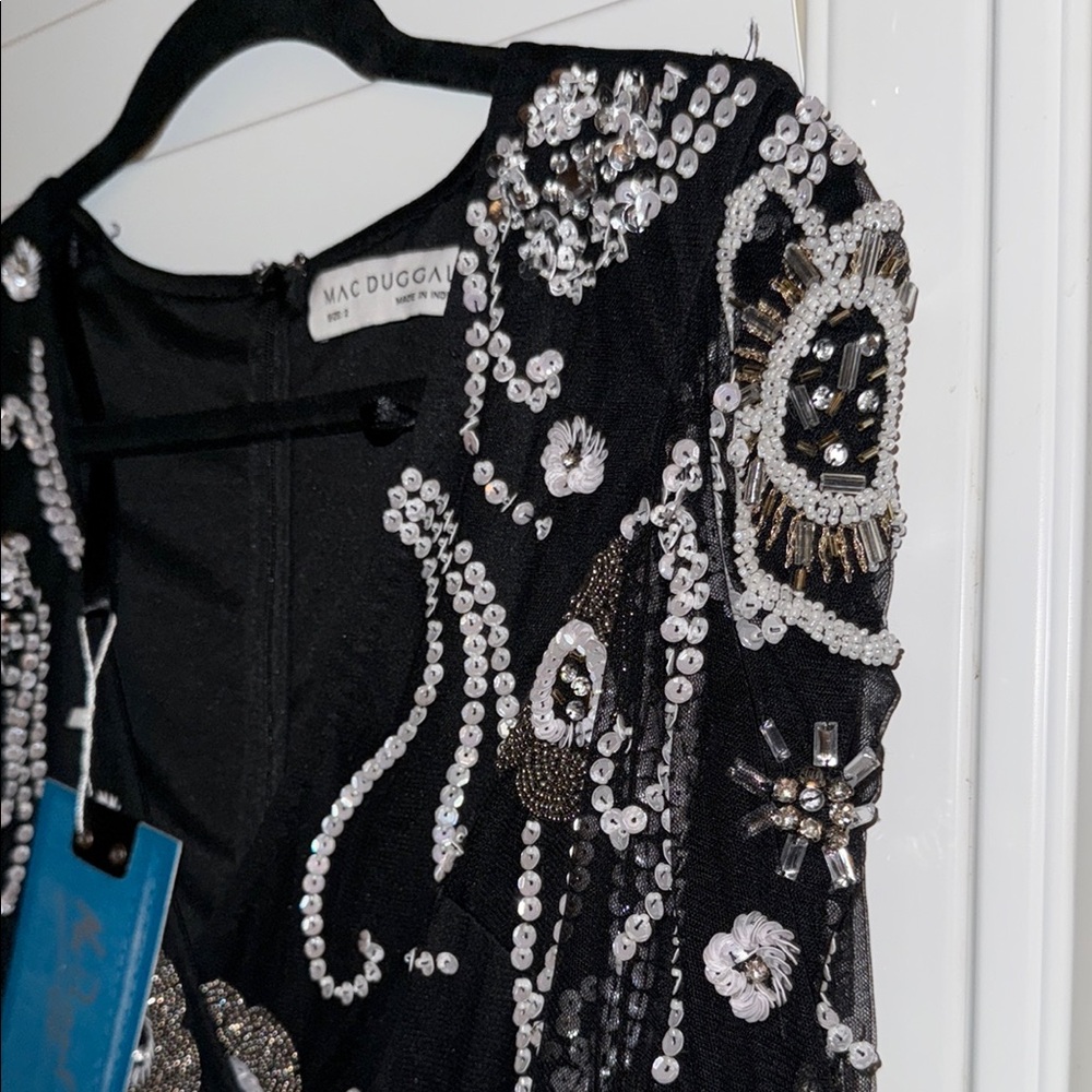 Mac DUGGAL middi Elegant Black and Silver Embellished Dress new size 2 - Picture 9 of 11